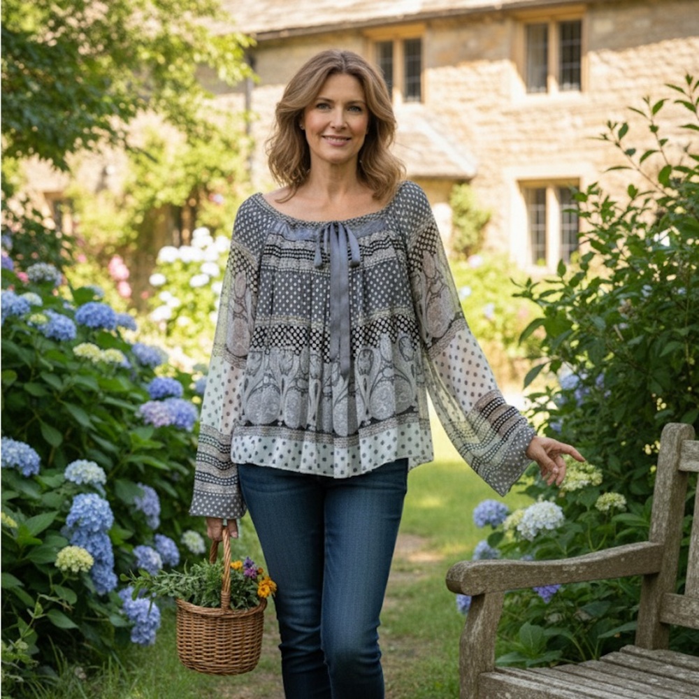 Kaelyn-Max  Gray Patterned Women's Top